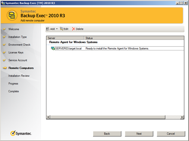 Install and create backup jobs with Symantec Backup Exec 2010 R3